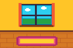 Gemütliches Pixelzimmer mit Fenster und Teppich